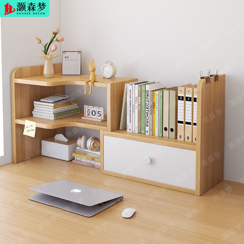 书架桌面置物架办公室书桌收纳架子家用可伸缩转角架宿舍小型书柜