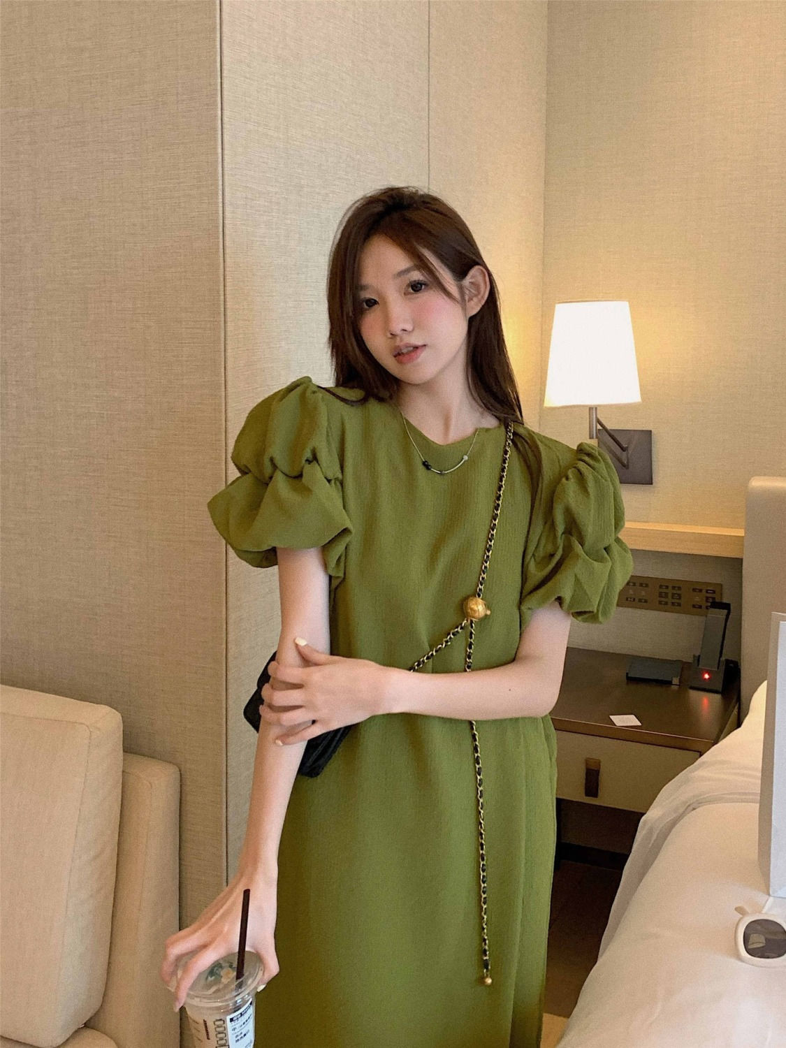 Summer casual loose lazy wind green dress new Chinese style to cover belly meat and look thin and long straight straight long skirt