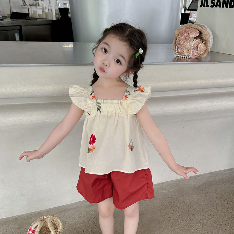 Girls summer suit children's popular two-piece set for small and medium-sized children  new style casual children's clothing Korean version