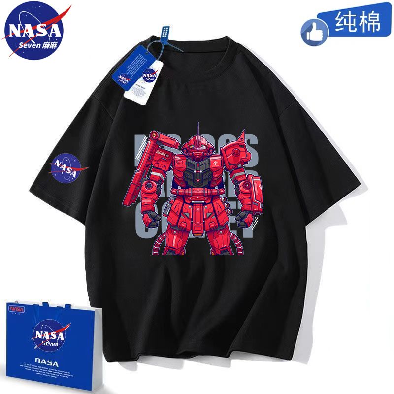 NASA联名纯棉T恤男童夏季卡通高达短袖机甲战士敢达半袖亲子童装