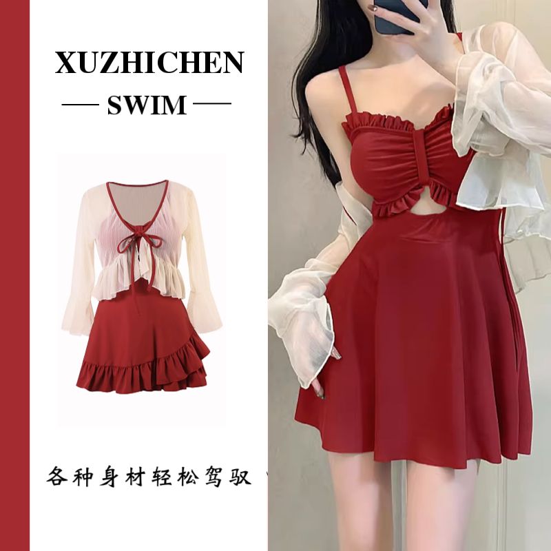 One-piece swimsuit for women 2023 new summer flat-angle conservative belly-covering conservative hot spring slimming pure desire women's swimsuit