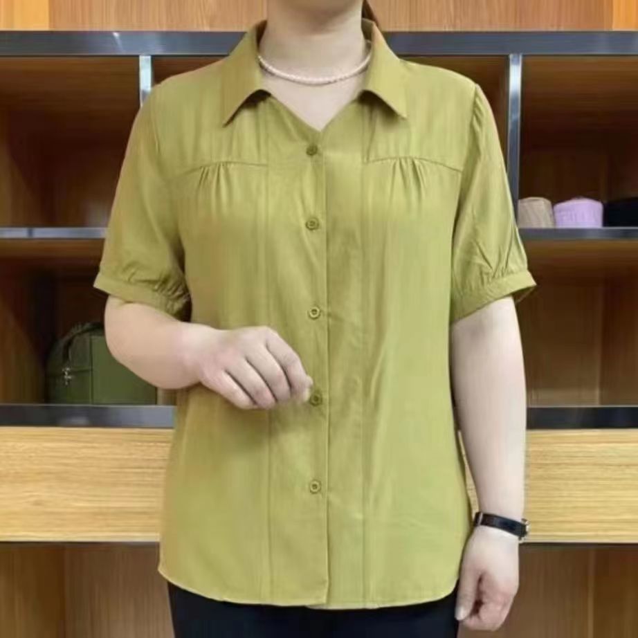 高档中年女士短袖衬衫夏季爆款宽松纯色遮肚高品质妈妈装小衫