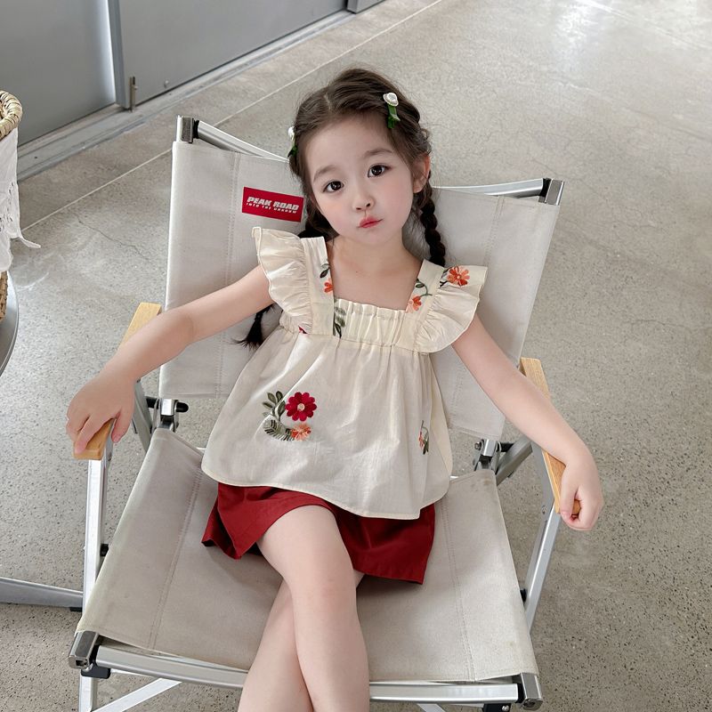 Girls summer suit children's popular two-piece set for small and medium-sized children  new style casual children's clothing Korean version