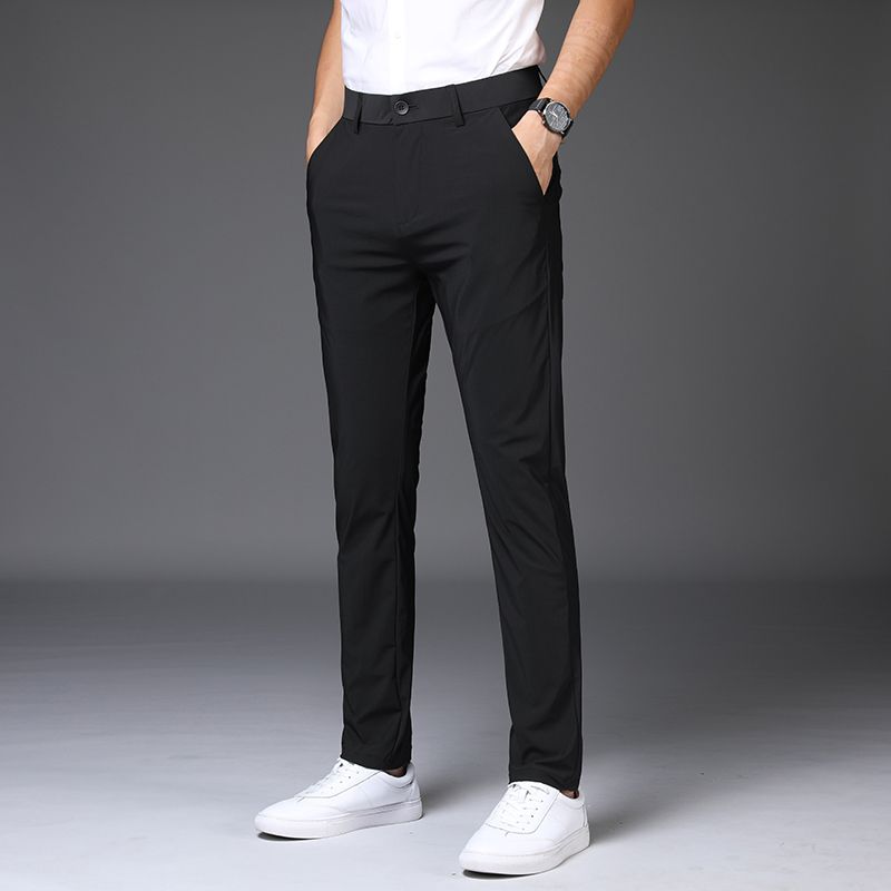 Summer men's casual pants elastic Korean version slim straight trousers thin section suit pants trend small trousers anti-wrinkle