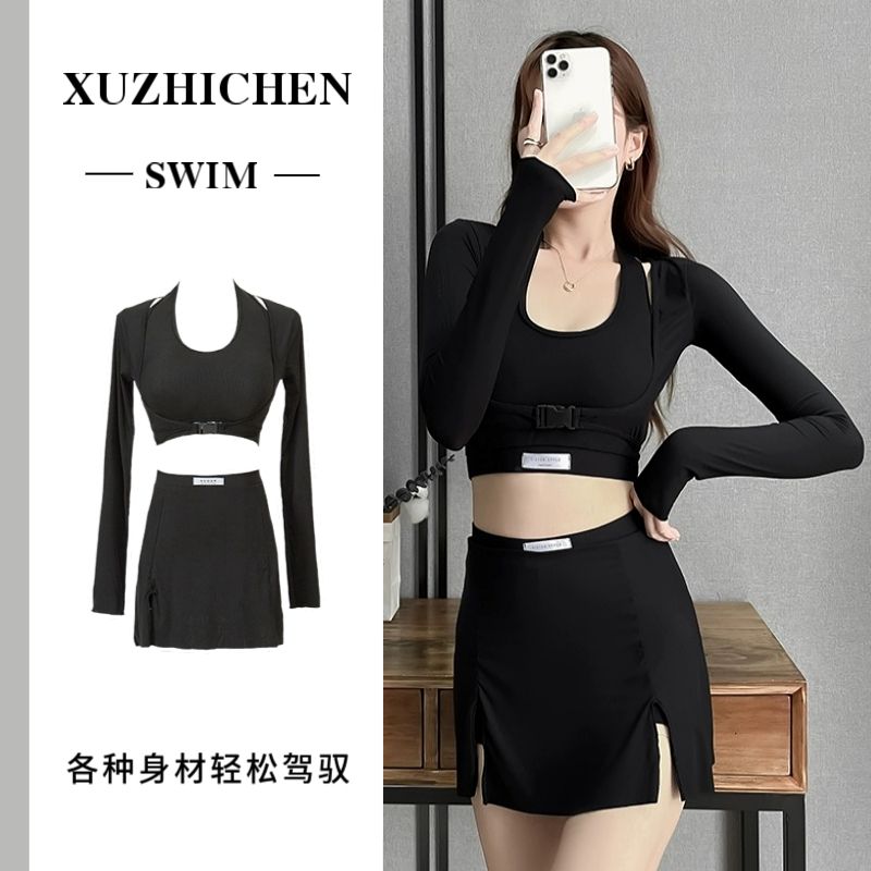 Swimsuit for women summer 2023 new hot spring slimming conservative long-sleeved split three-piece set pure lust style hot girl swimming suit