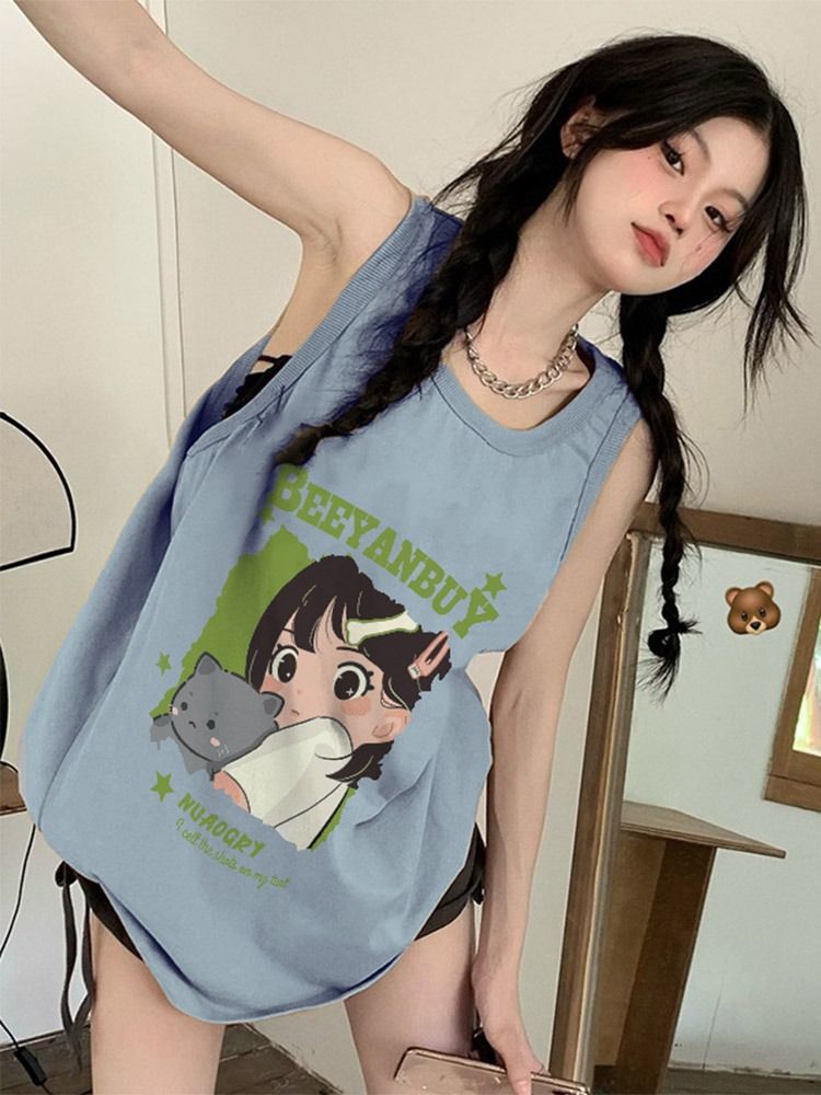【純棉小背心】淺藍色坎肩無袖T恤女夏甜辣設計感小眾上衣體恤潮