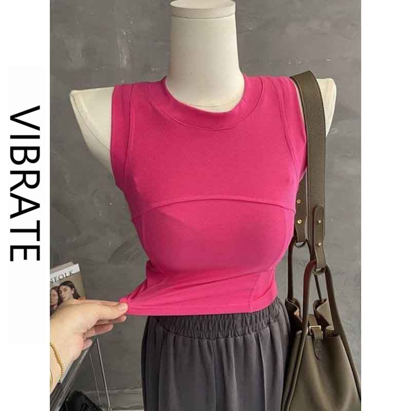 VIBRATE韓版美式百搭無袖背心女緊身短款內搭打底外穿上衣夏季