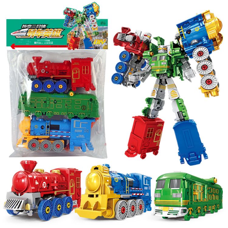儿童拆装三合体变形机器人拼装滑行火车巴士男孩玩具车变形车玩具