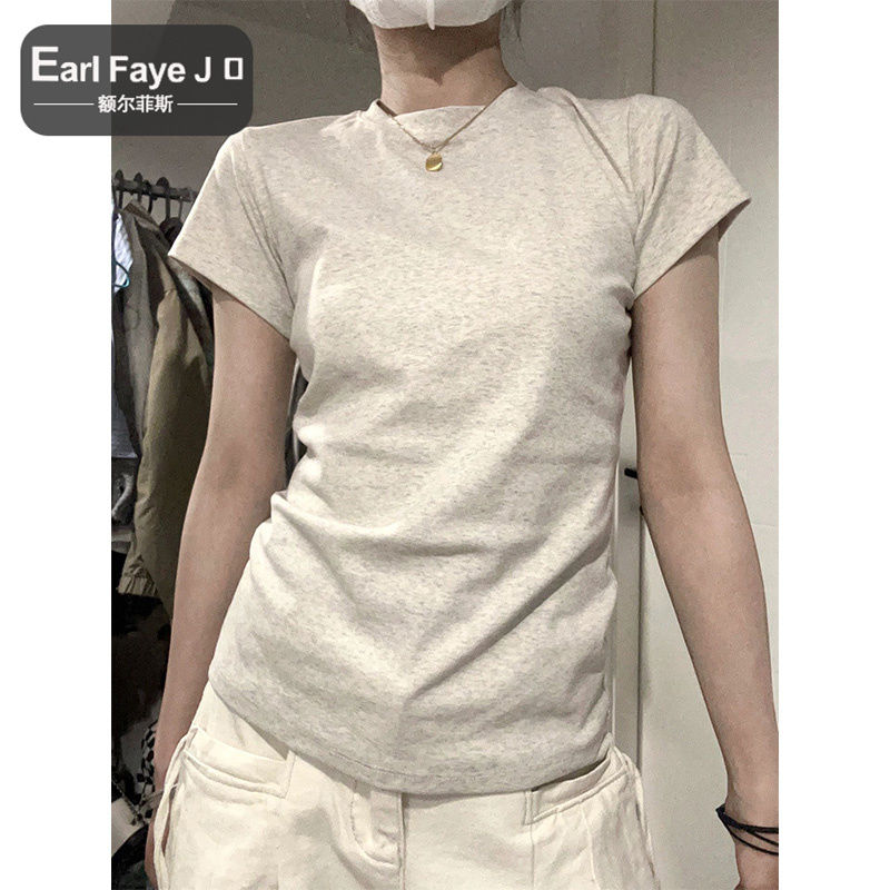 [Positive shoulder pure cotton] short-sleeved t-shirt women's summer new slim fit casual all-match basic bottoming top