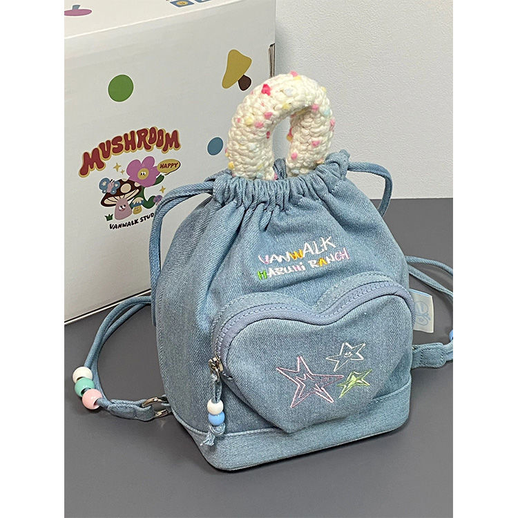 春日牧場2023新款自製復古牛仔畫家雙肩包糖果少女迷你小眾背包甜