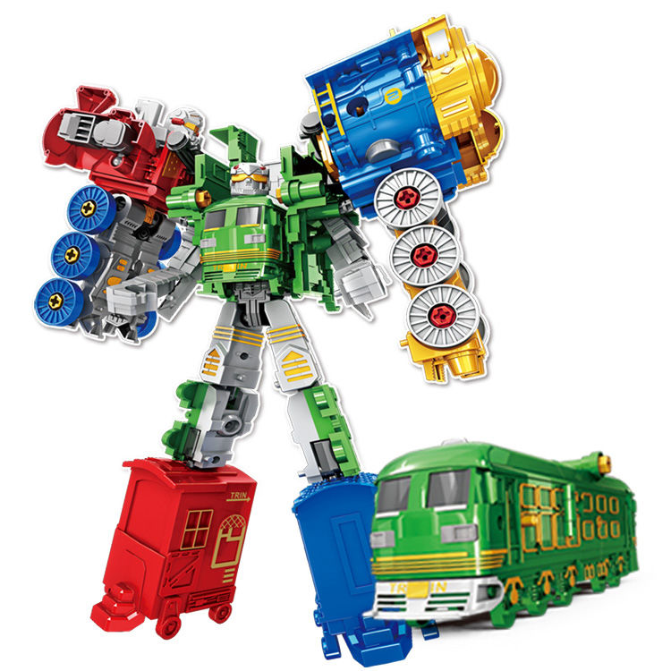 儿童拆装三合体变形机器人拼装滑行火车巴士男孩玩具车变形车玩具
