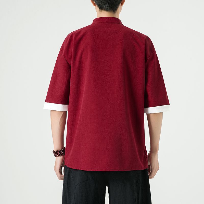 中式复古休闲盘扣唐装短袖衬衫中国风宽松大码茶服半袖禅修居士服 detail 19