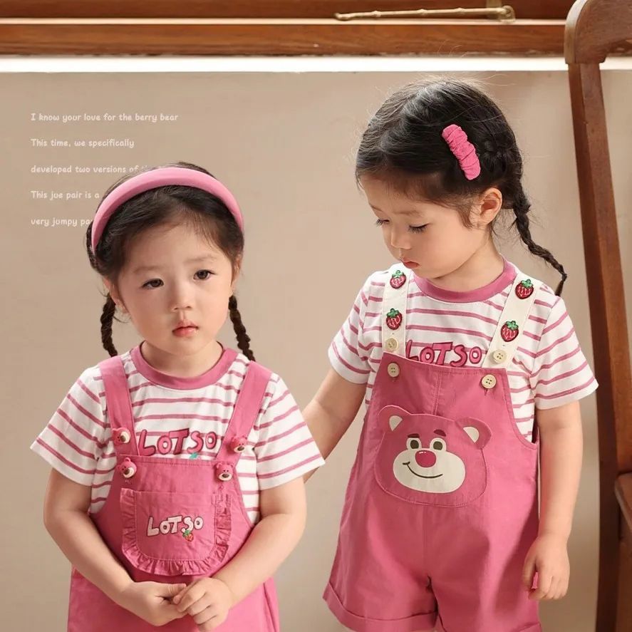 女童夏装套装新款儿童姐妹装洋气韩版中小童背带短裤短袖两件套潮
