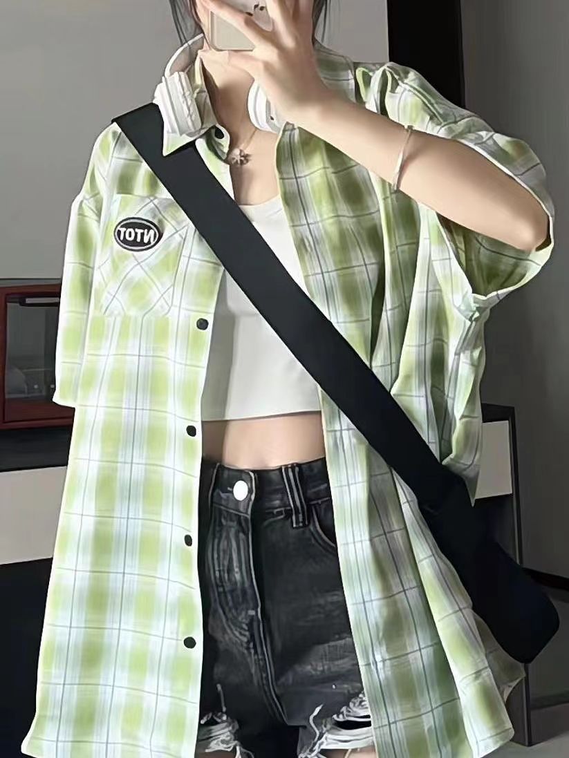 夏日襯衫短袖女簡約通勤學院風寬鬆中長款襯衣開衫休閒百搭上衣潮