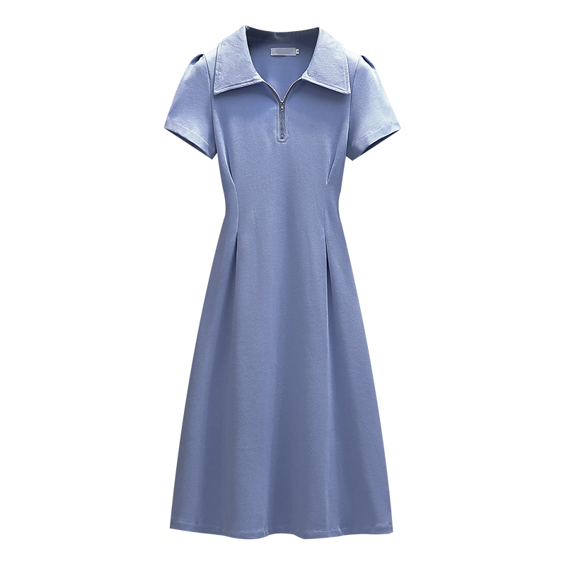 Fishtail collar dress slightly fat mm summer new A-line skirt female waist slimming polo collar shirt ladies skirt