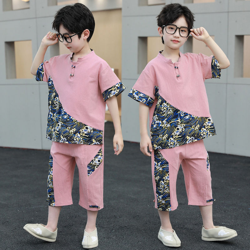 童装男童夏装套装新款儿童洋气夏季帅气棉麻短袖两件套中国风