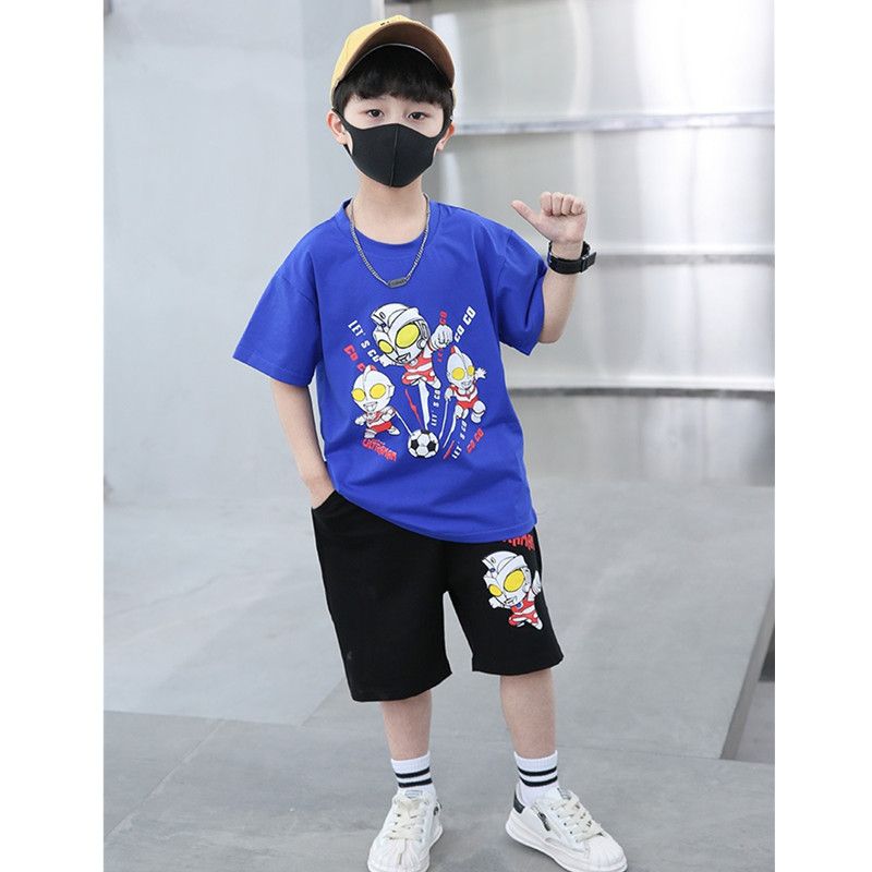 男童純棉奧特曼套裝夏款2023新款中大童網紅夏季洋氣短袖兩件套潮