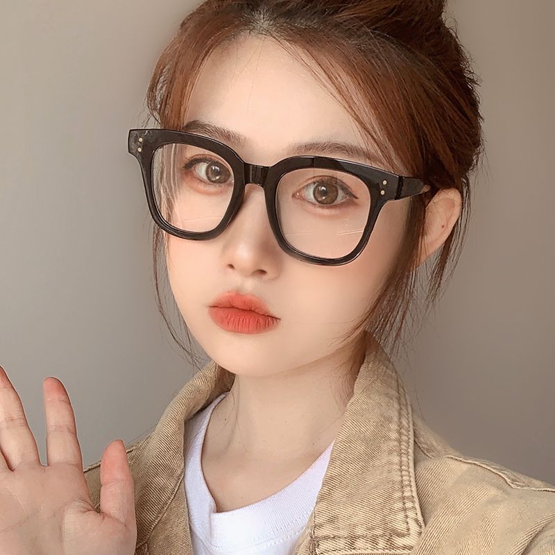 復古粗黑框眼鏡框女韓版無度數防藍光大臉素顏可配近視透明眼睛男