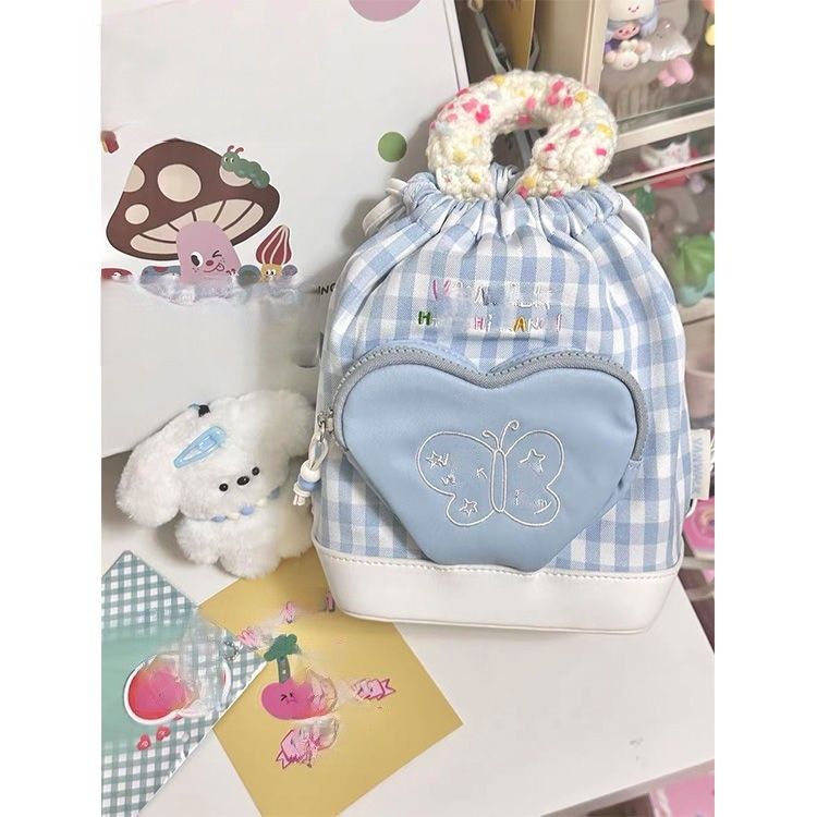 Kasuga Ranch 2023 new homemade retro denim painter backpack candy girl mini niche backpack..