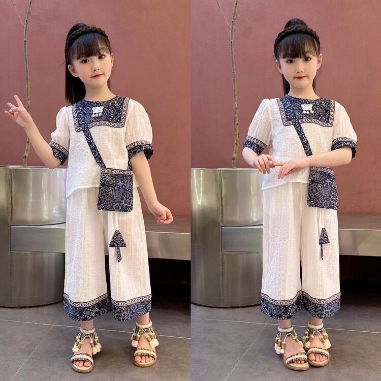 女童夏季网红复古中式夏款套装儿童装洋气女孩时髦夏装新款潮