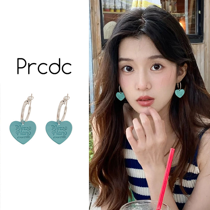 純銀耳釘藍色女愛心耳環2023新款爆款氣質名媛辣妹耳飾女夏季簡約