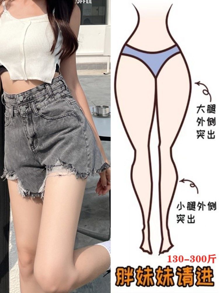130-300斤特大碼夏季牛仔短褲女破洞褲胖mm百搭顯瘦復古高腰熱褲2