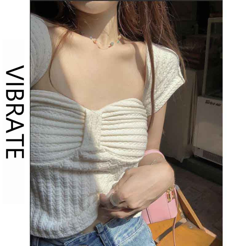 VIBRATE one-shoulder bowknot women's summer new sweet and spicy short-sleeved short-sleeved design temperament top