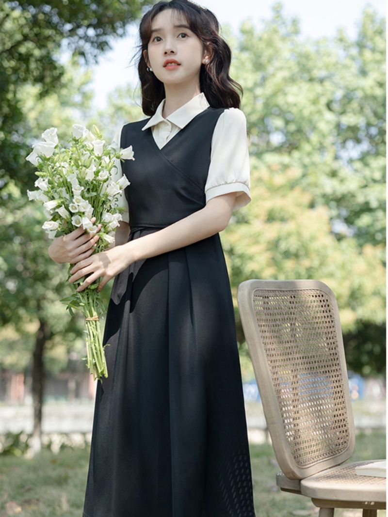 法式正式場合襯衫收腰顯瘦連衣裙女夏季2023新款氣質教師面試裙子