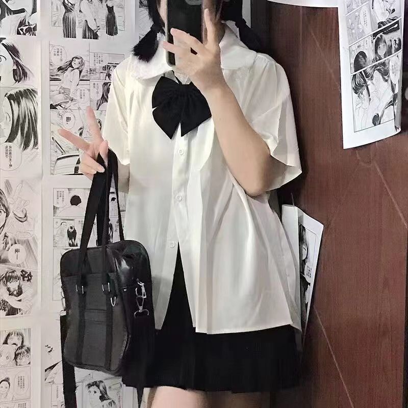 日系学院风原创正统jk衬衫女学生基础款娃娃领衬衣上衣裙子套装