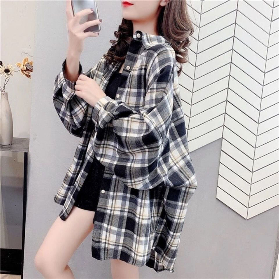 Plaid shirt women's  spring and autumn new outer wear loose long-sleeved high-end retro student shirt loose jacket