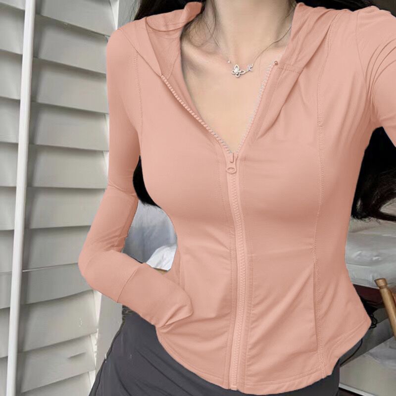 Korean version of hiphop ice silk breathable hooded sunscreen women's summer slim fit casual all-match cardigan jacket trendy