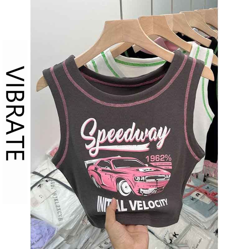 VIBRATE韓版小吊帶背心女夏獨特别致美式復古短款露臍無袖上衣ins