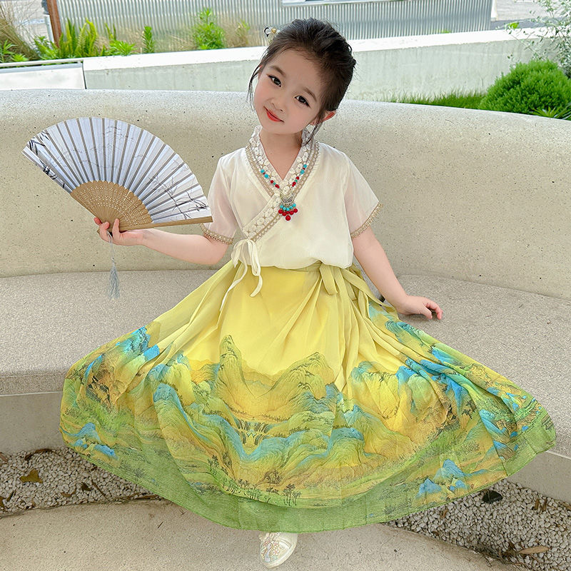 中国风女童古装马面裙套装小女孩薄款汉服裙夏季儿童童装明制唐装