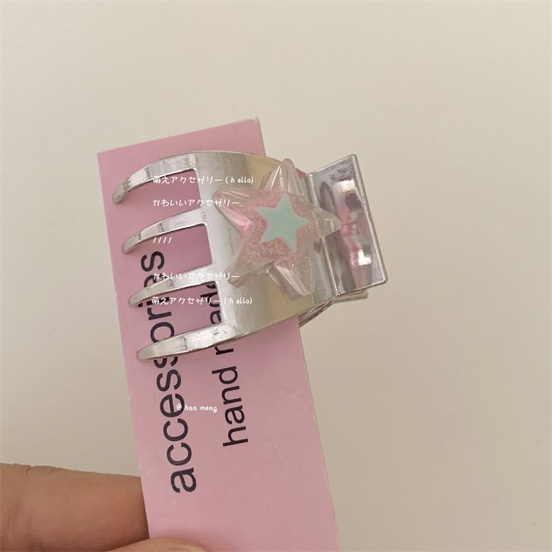 Korean version of the new colorful star hair clip hair accessory y2k dopamine girl colorful hair clip high ponytail shark clip