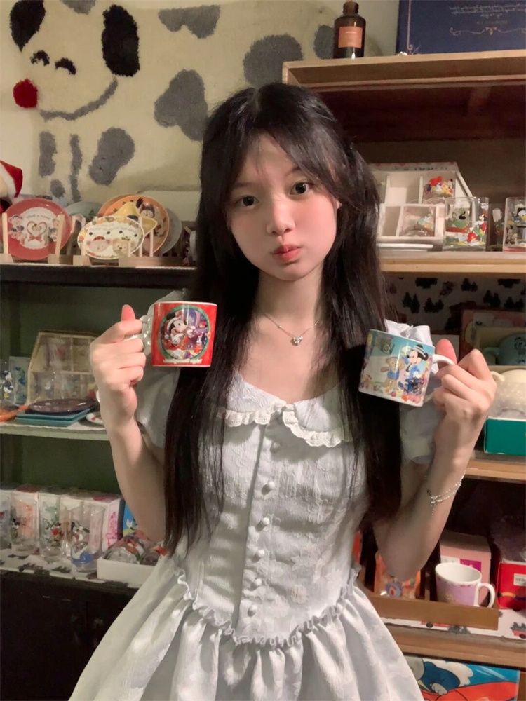 甜美可愛娃娃領蓬蓬連衣裙女學生夏季新款收腰顯瘦初戀公主短裙子