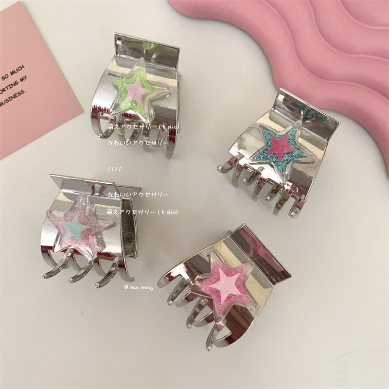 Korean version of the new colorful star hair clip hair accessory y2k dopamine girl colorful hair clip high ponytail shark clip