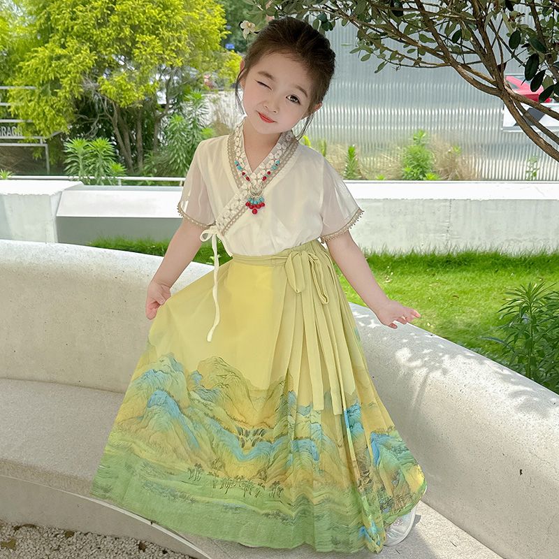 中国风女童古装马面裙套装小女孩薄款汉服裙夏季儿童童装明制唐装