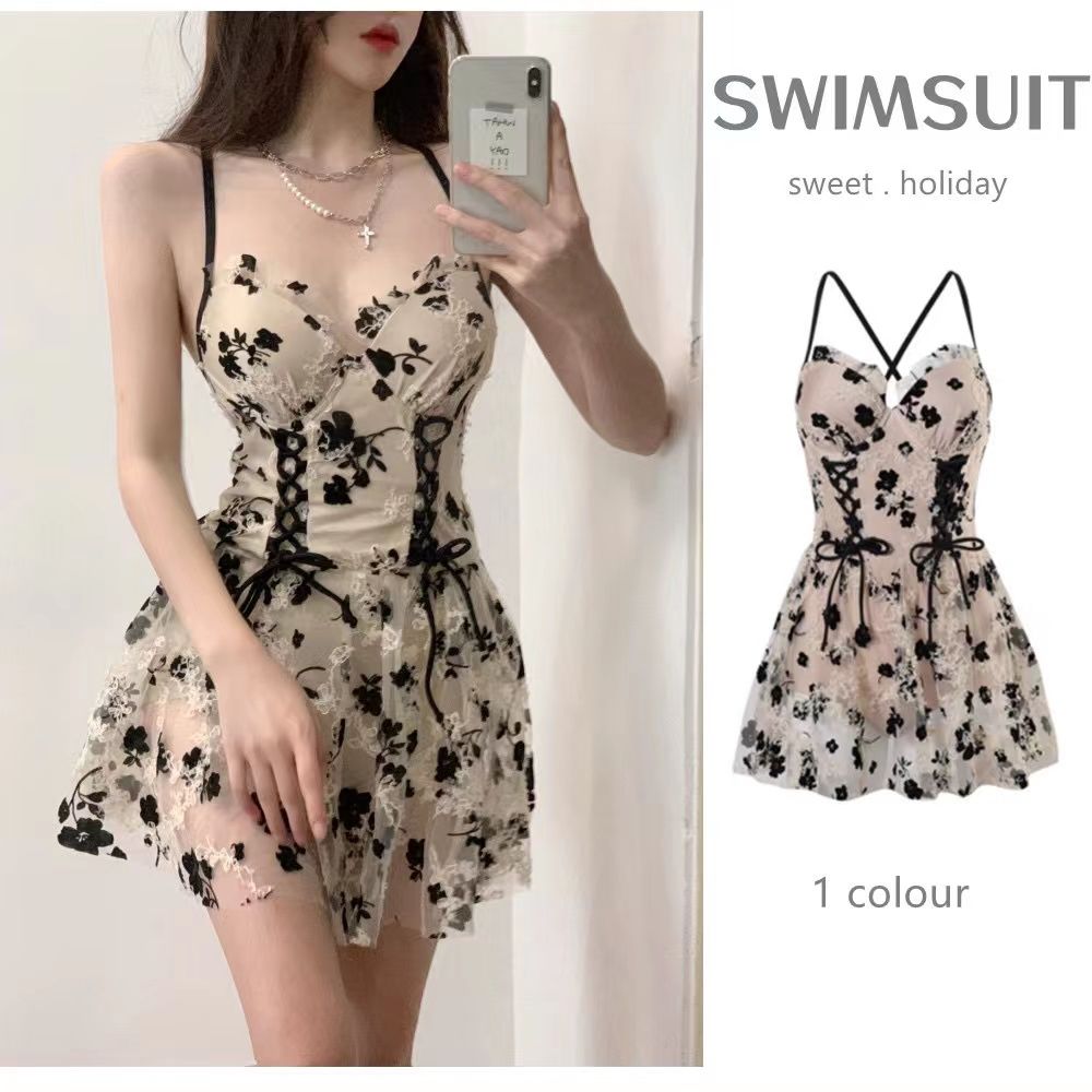 Swimsuit female Internet celebrity 2023 new style belly-covering slimming sexy boxer briefs suspender skirt style hot spring swimwear ins style