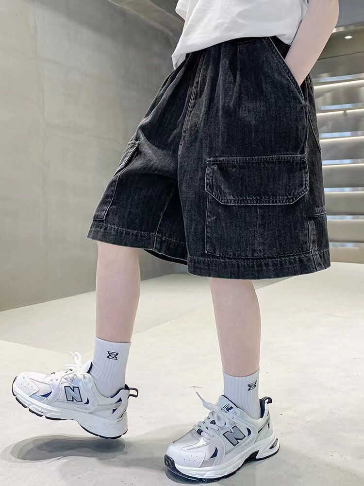 Boys' denim shorts, summer clothes, children's handsome street pants, medium pants for big children, fat boys casual pants, trendy