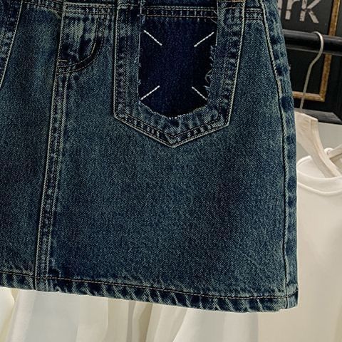 Hong Kong style retro denim skirt new style  summer high waist slim skirt skirt a line skirt pants ins