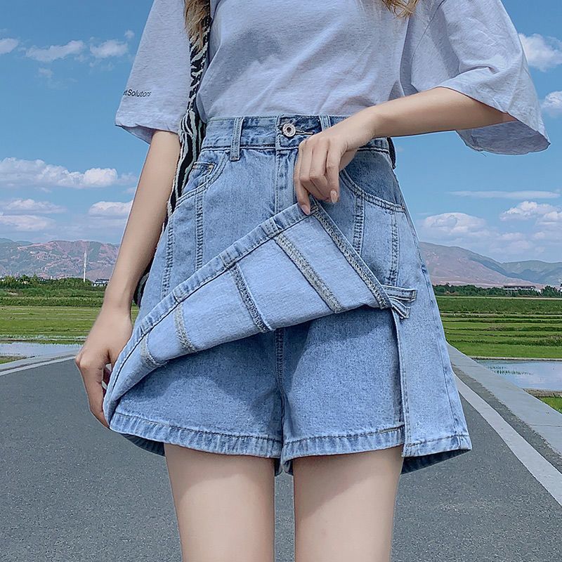 High waist denim short skirt women's culottes summer thin section 2023 new slimming slit A word bag hip skirt