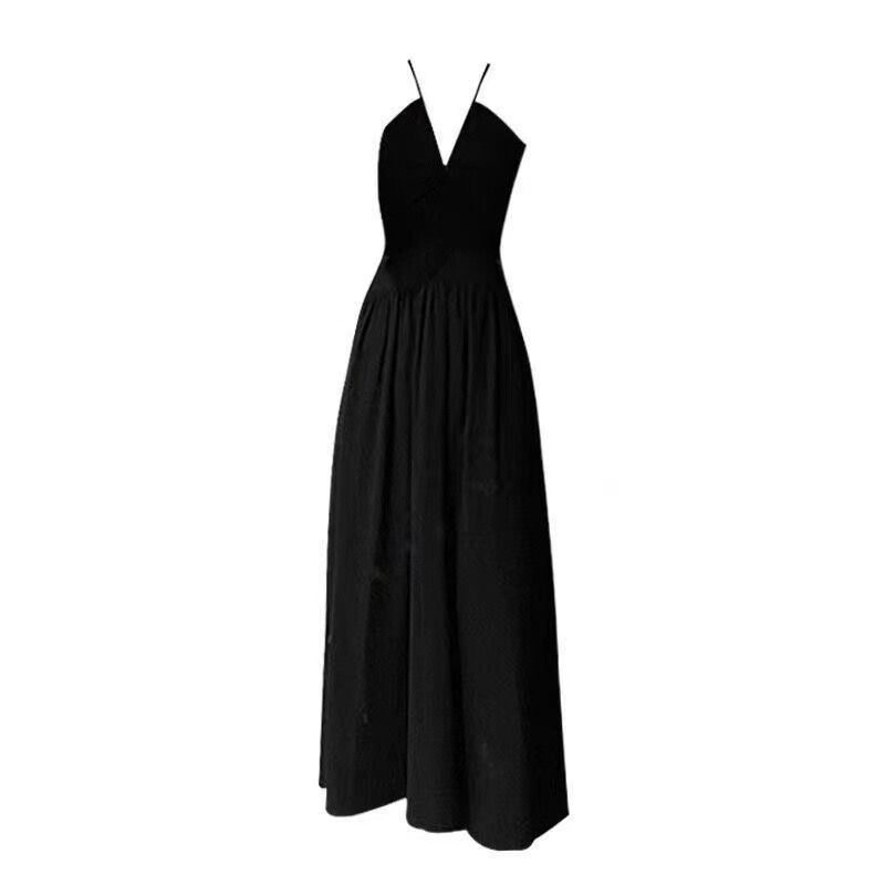 French Spice Girls Backless Sling Dress Female 2023 New Summer Holiday Style Chic Unique Waisted Long Skirt
