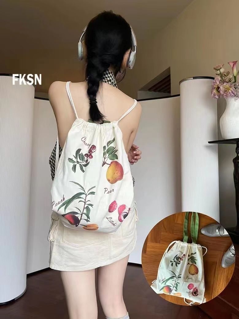 浮誇少女dayu 原創自製倆用雙肩帆布袋手提單肩水果籃子印花包包