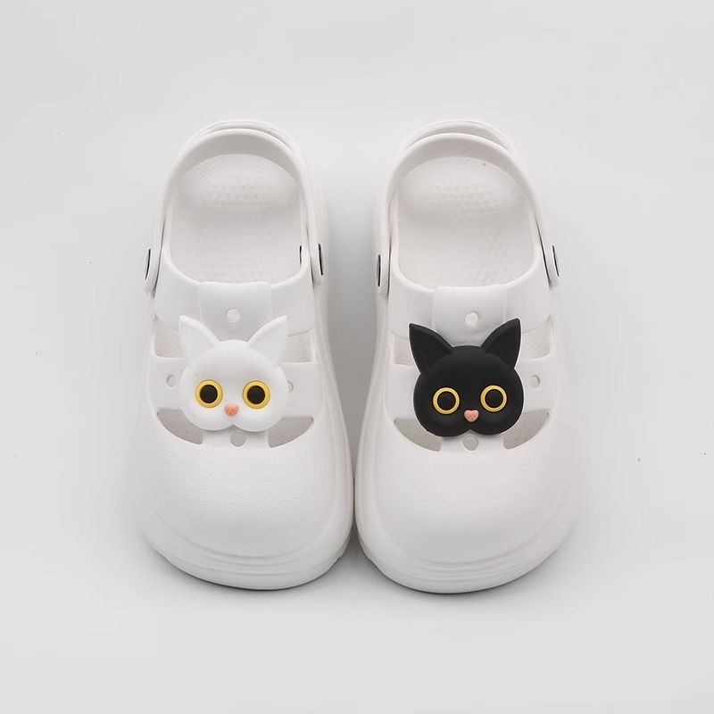 SUNNY COLOR Black and White Cat Croc Shoes Women's Summer Outerwear Non-Slip Thick Sole Baotou Heightening Sandal Slippers Ins