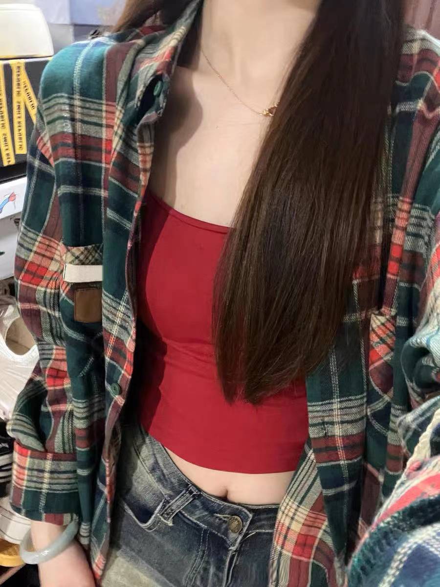 夏季新款港風chic格子襯衫女設計感小眾襯衣開衫美式復古寬鬆上衣