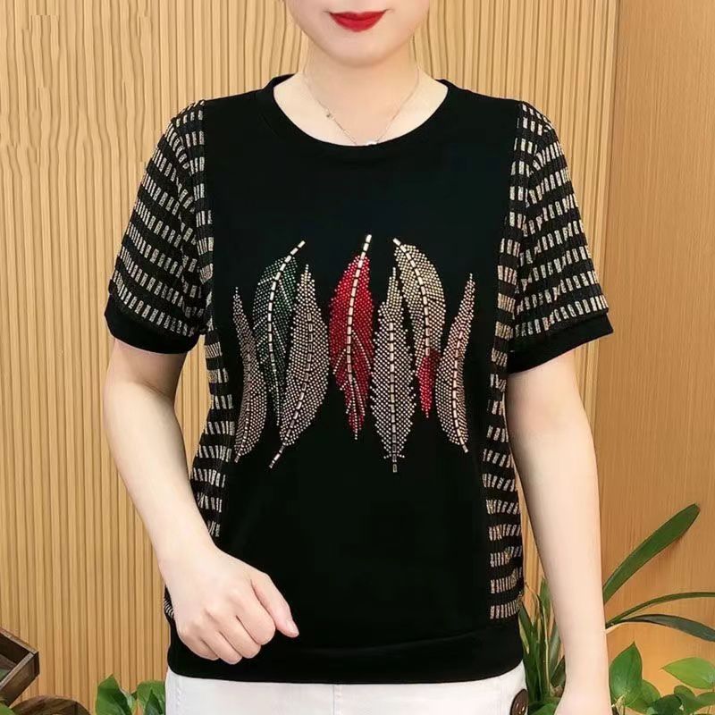 中老年高檔短袖T恤女2023夏季新款衣服寬鬆洋氣小衫顯瘦爆款上衣