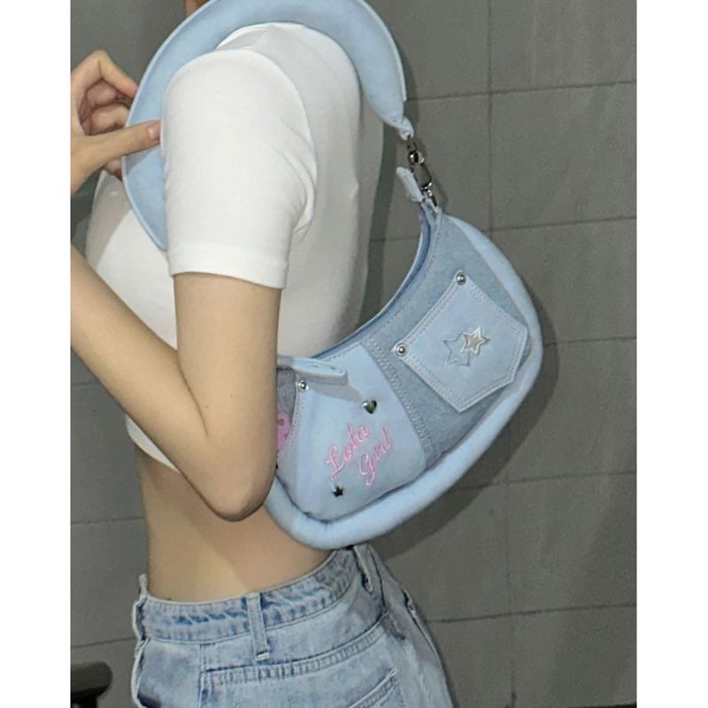 2023新款牛仔腋下包 單肩小包包ins風原創小眾設計Y2K手提包女