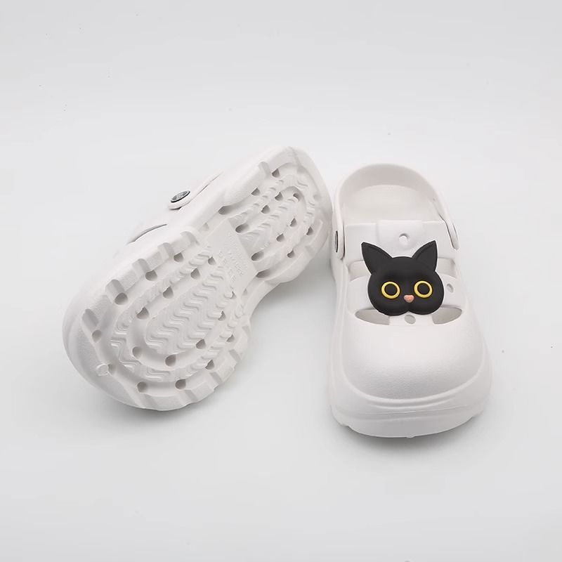 SUNNY COLOR Black and White Cat Croc Shoes Women's Summer Outerwear Non-Slip Thick Sole Baotou Heightening Sandal Slippers Ins