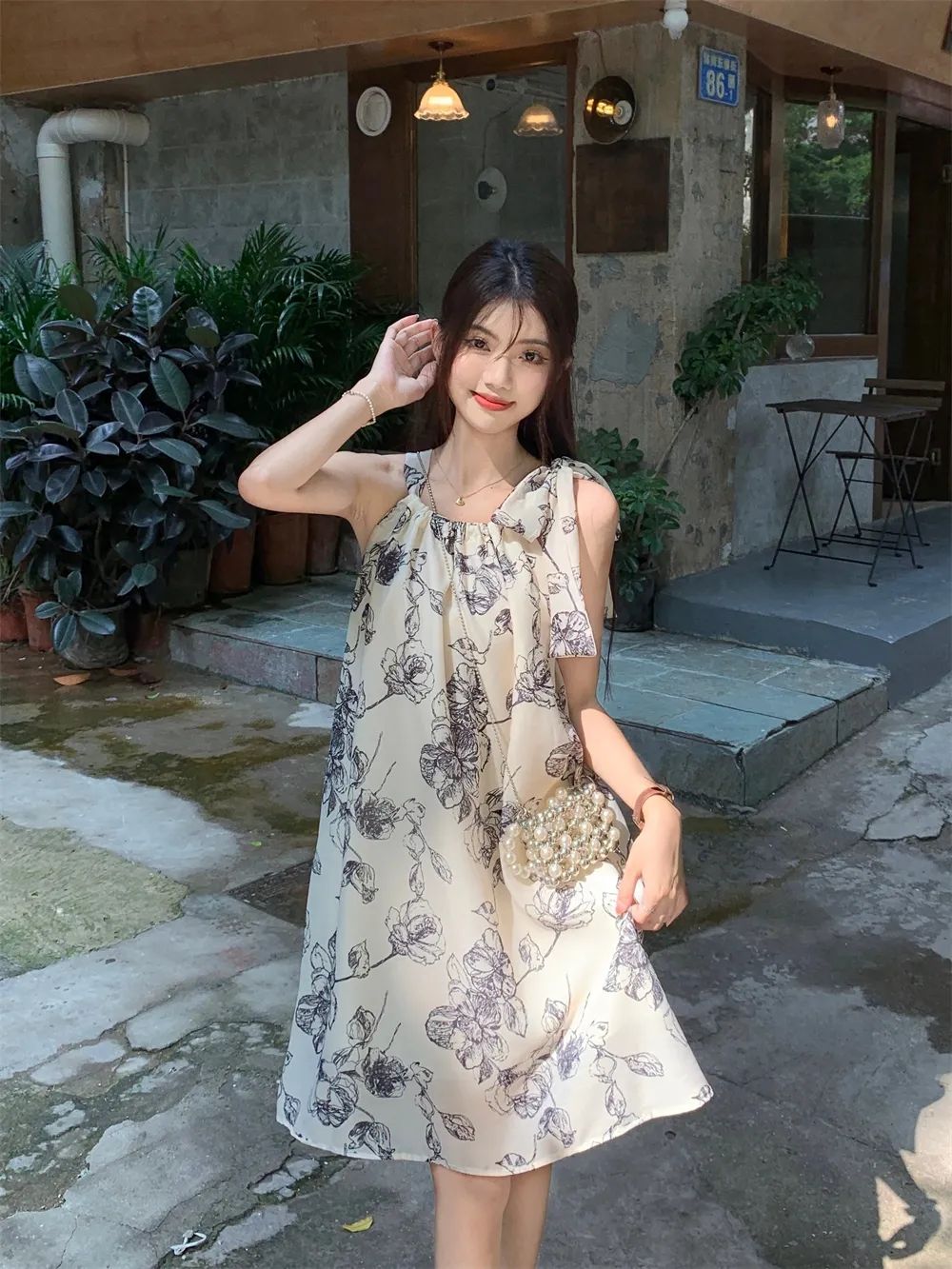New Chinese style tea break French dress women's summer new high-level sense of gentle wind sweet and beautiful a-line suspender skirt