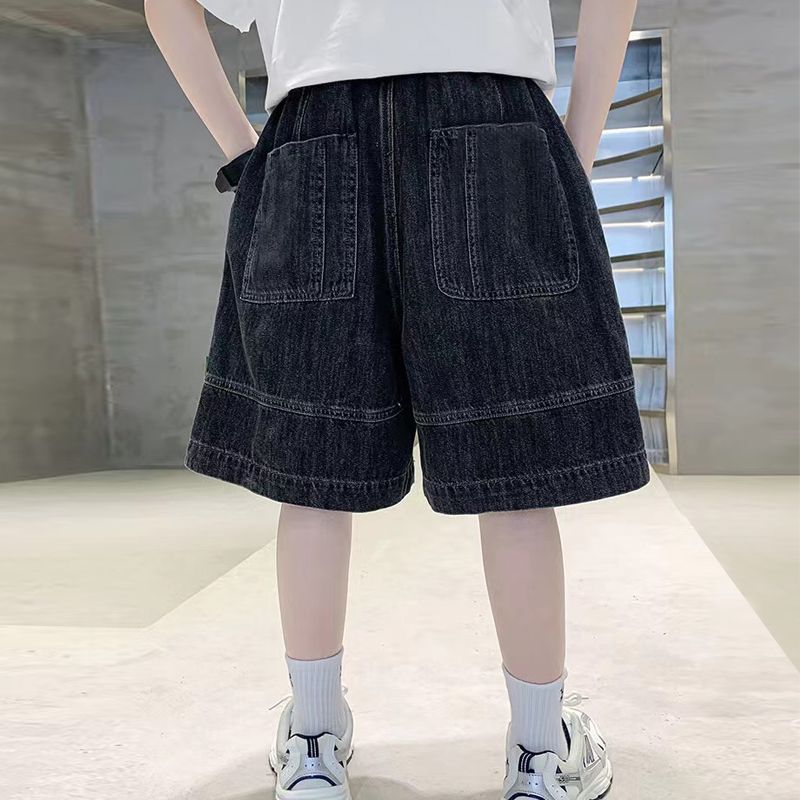 Boys' denim shorts, summer clothes, children's handsome street pants, medium pants for big children, fat boys casual pants, trendy